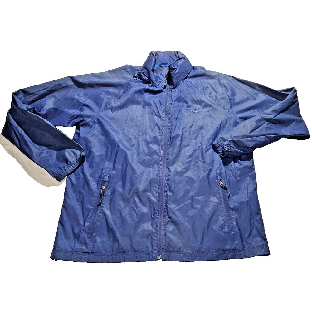LL Bean Jacket Men’s large Windbreaker Full Zip Stowaway Hood Nylon 268219